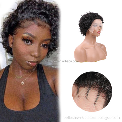 Ombre Honey Blonde Pixie Cut Bob Lace Frontal Human Hair Wigs Short Kinky Curly Colored Pre Plucked Woman Lace Front Bob 13x1